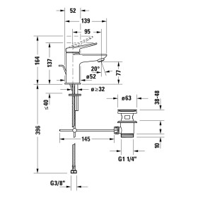 Rubinetto monocomando per lavabo Duravit Wave S con scarico a stelo