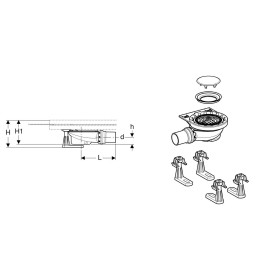 Geberit Rohbauset, zu Setaplano Duschfläche, Sperrwasserhöhe 5 cm, mit 4 Füßen