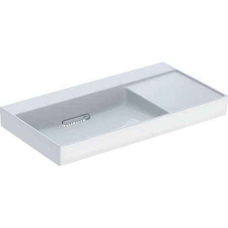 Geberit ONE Waschtisch 90 cm, Abgang horizontal, ohne Hahnloch, ohne Überlauf, Ablage rechts
