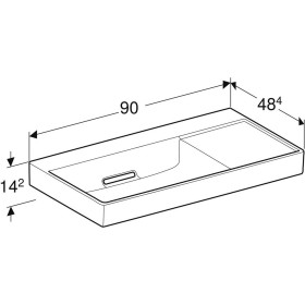 Geberit ONE Waschtisch 90 cm, Abgang horizontal, ohne Hahnloch, ohne Überlauf, Ablage rechts