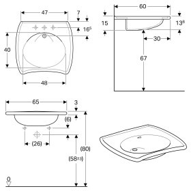 Geberit Vitalis Waschtisch 65 x 60 cm mit Überlauf, barrierefrei