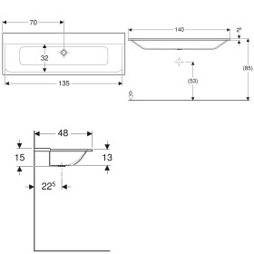Geberit Xeno² Möbelwaschtisch 140 cm ohne Hahnloch