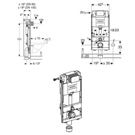 Geberit GIS Element Wand-WC 114 cm mit Omega UP-Spülkasten 12 cm, für Betätigung von vorne