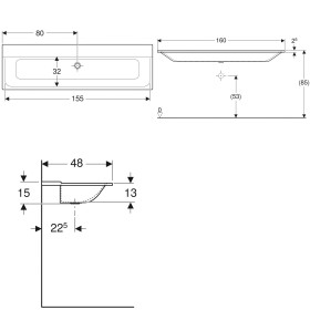 Geberit Xeno² Möbelwaschtisch 160 cm ohne Hahnloch