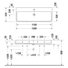 Lavabo Duravit Qatego 120 x 47 cm brossé, sans trou de robinet