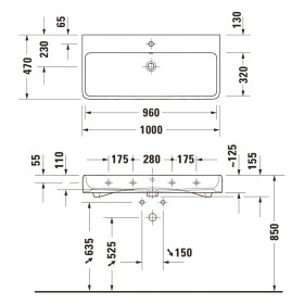 Lavabo Duravit Qatego 100 x 47 cm brossé, sans trou de robinet, avec HygieneGlace