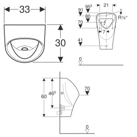 Geberit Renova Urinal, Zulauf von hinten, Abgang nach hinten