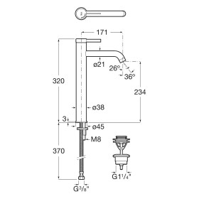Miscelatore monocomando per lavabo Roca Ona versione alta con tappo di scarico