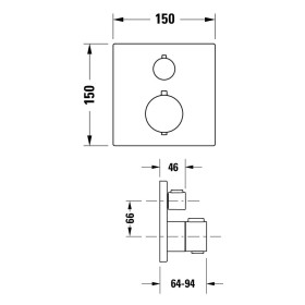 Ensemble de robinetterie thermostatique encastrée Duravit, thermostat, 2 consommateurs, carré