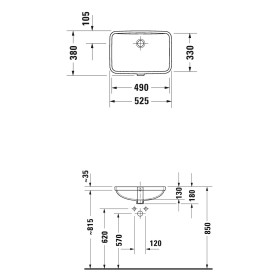 Lavabo encastré Duravit No. 1 49 cm, sans trou de robinet, avec trop-plein