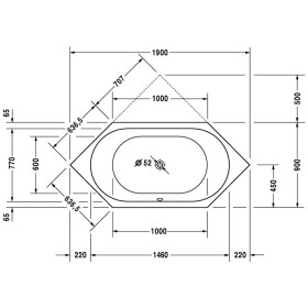 Duravit D-Code Sechseck Whirlwanne 190 x 90 cm mit Jet Project