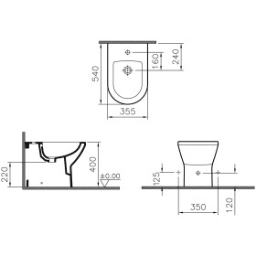 Bidet sur pied VitrA Integra avec trop-plein, 1 trou de robinet au milieu, avec des trous latéraux