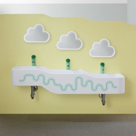 Geberit Bambini Spiel- und Waschlandschaft, 3 Waschplätze, tieferes Becken rechts