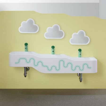 Geberit Bambini Spiel- und Waschlandschaft, 3 Waschplätze, tieferes Becken rechts