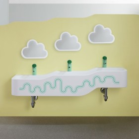 Geberit Bambini Spiel- und Waschlandschaft, 3 Waschplätze, tieferes Becken links
