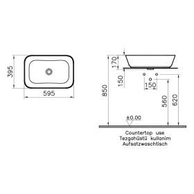 Vitra Options Geo Vasque à poser 59,5 x 39,5 cm, sans trop-plein, autoportante