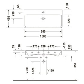 Lavabo Duravit Qatego 100 x 47 cm brossé, sans trou de robinet