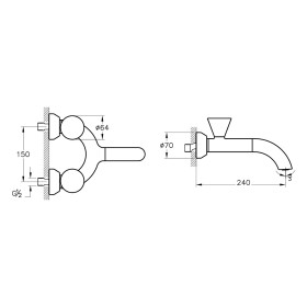 Rubinetto per lavabo a due maniglie VitrA Liquid, montaggio a parete in superficie, 24 cm