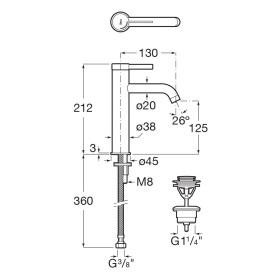 Rubinetto monocomando per lavabo Roca Ona in versione semialta con tappo di scarico