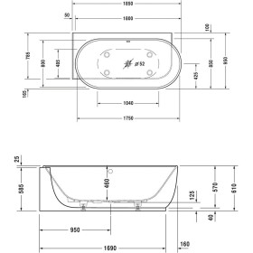 Baignoire à remous Duravit Luv avec système Air 185 x 95 cm Coin gauche avec arrivée au sol