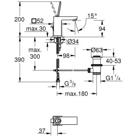 Rubinetto monocomando per lavabo GROHE Eurocube Joy DIN 15 con tappo di scarico