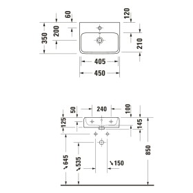 Lavabo Duravit Qatego 45 x 35 cm, sans trou de robinet, avec HygieneGlace