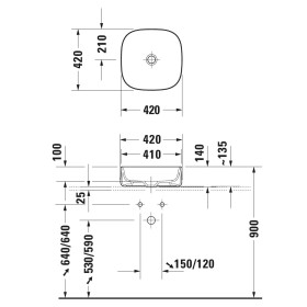 Vasque à poser Duravit Zencha 42 x 42 cm, sans plage de robinetterie