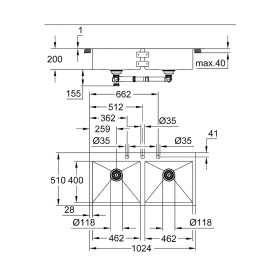 Évier encastrable en acier inoxydable GROHE K800 102,4 x 51 cm avec 2 éviers