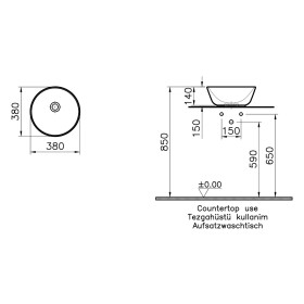 VitrA Options Geo Vasque à poser 38 x 38 cm, sans trop-plein, autoportante