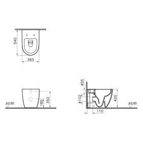 Vaso WC a pavimento VitrA Sento VitrA Flush 2.0 a scarico a pavimento, senza bordo di scarico