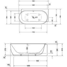 Baignoire balnéo Duravit Luv avec système Air 185 x 95 cm Coin droit