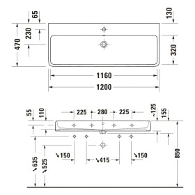 Lavabo Duravit Qatego 120 x 47 cm brossé, 1 trou de robinet, avec HygieneGlace