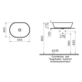 Vitra Options Geo Vasque à poser 54,5 x 40 cm, sans trop-plein, autoportante