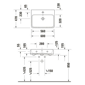 Lavabo Duravit Qatego 60 x 47 cm brossé, sans trou de robinet