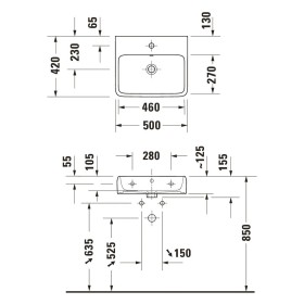 Lavabo Duravit Qatego 50 x 42 cm satiné, 1 trou de robinet, avec HygieneGlace