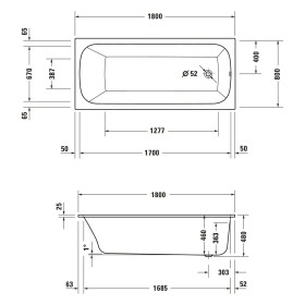 Duravit Qatego Rechteck-Whirlwanne mit Combi-System P 180 x 80 cm, Einbauversion