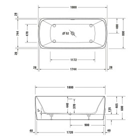 Duravit Qatego Rechteck-Whirlwanne mit Air-System 180 x 80 cm, freistehend