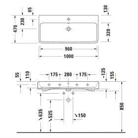 Lavabo Duravit Qatego 100 x 47 cm, sans trou de robinet, avec HygieneGlace