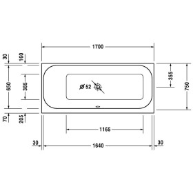 Duravit Happy D2 Rechteck Whirlwanne 180 x 75 cm mit Combi-System E, Rückenschräge links