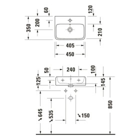 Lavabo à main Duravit Qatego 45 x 35 cm, sans trou de robinet
