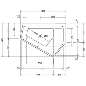 Duravit Paiova 5-Eck Whirlwanne 190 x 140 cm mit Combi-System E, Ecke rechts