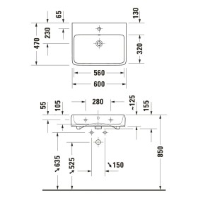 Lavabo Duravit Qatego 60 x 47 cm, sans trou de robinet