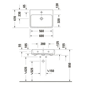 Lavabo Duravit Qatego 60 x 47 cm, sans trou de robinet, avec HygieneGlace