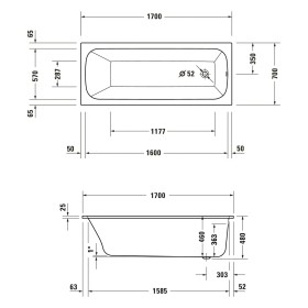 Duravit Qatego Rechteck-Whirlwanne mit Combi-System L 170 x 70 cm, Einbauversion