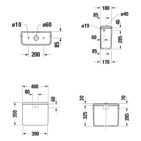 Serbatoio di scarico Duravit Qatego con HygieneGlace per collegamento a sinistra o a destra, per scarico da 6/3 l