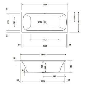 Duravit Qatego Rechteck-Whirlwanne mit Combi-System P 180 x 80 cm, Einbauversion