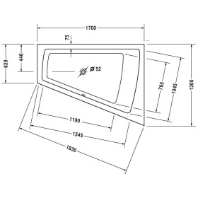 Duravit Paiova Whirlwanne 170 x 130 cm mit Jet System, Rückenschräge rechts