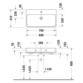 Lavabo Duravit Qatego 80 x 47 cm, sans trou pour robinet