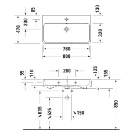Lavabo Duravit Qatego 80 x 47 cm brossé, sans trou de robinet
