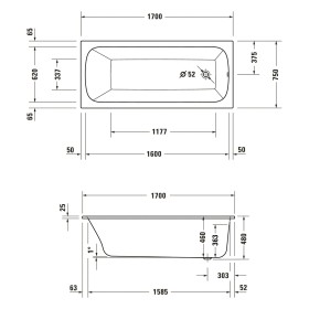 Duravit Qatego Rechteck-Whirlwanne mit Air-System 170 x 75 cm, Einbauversion